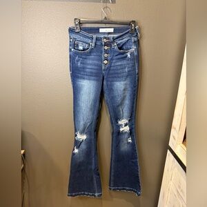 KanCan Dark Blue Distressed Flare Jeans